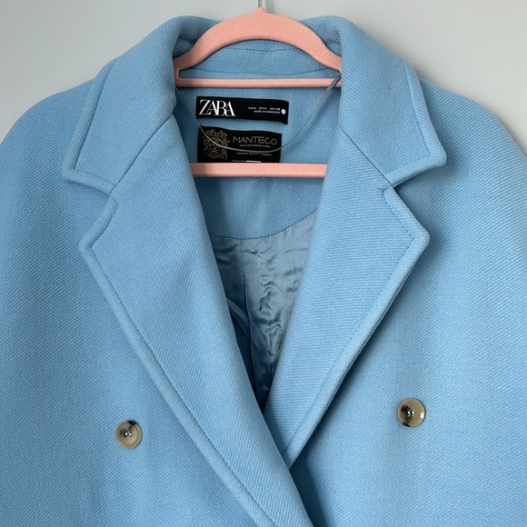NWT ZARA MANTECO NEW SKY BLUE OVERSIZED WOOL COAT L - Picture 10 of 16